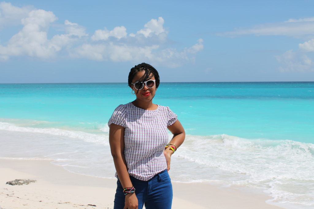 This Bahamian Gyal blogger, Rogan Smith poses near the Three Sisters beach in Exuma, The Bahamas