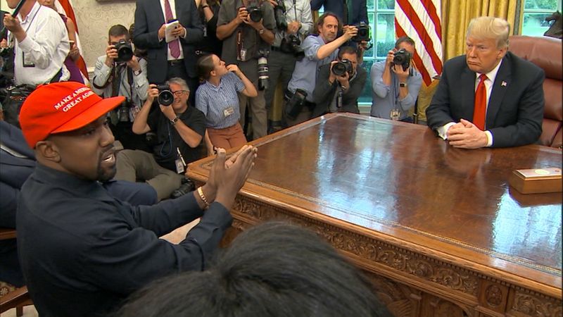 Kanye West and Donald Trump in the Oval Office