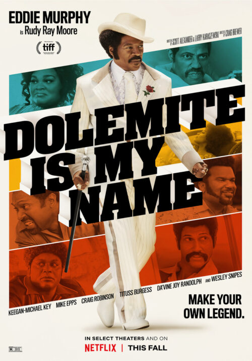 Dolemite Is My Name movie poster with Eddie Murphy's photo showcased prominently.
