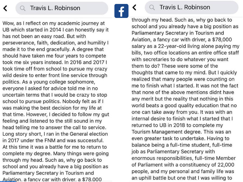 Travis Robinson discusses his political journey in a  Facebook post.