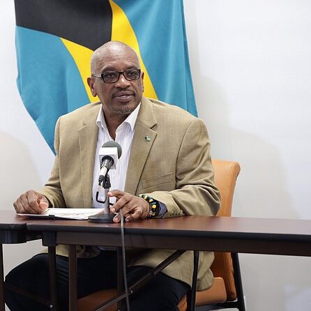 Prime Minister Dr. Hubert Minnis addresses the Bahamian media during a news conference.