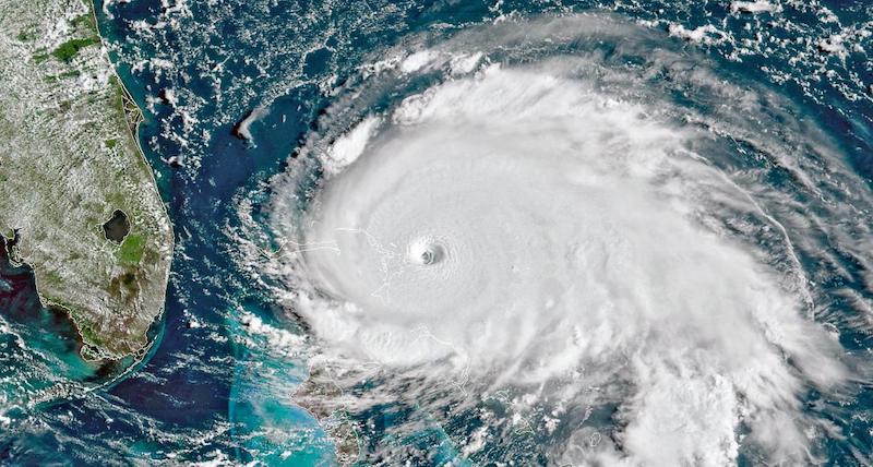 Satellite image of Hurricane Dorian over The Bahamas.