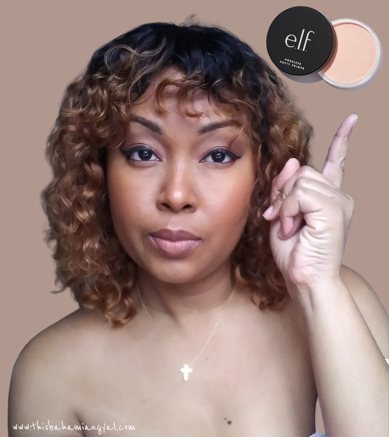Photo of This Bahamian Gyal blogger, Rogan Smith pointing to the ELF Poreless Putty review