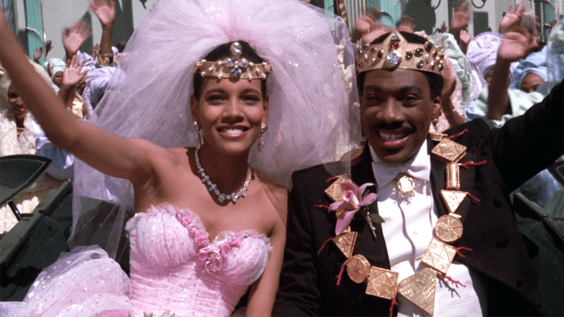 Shari Headley and Eddie Murphy in the final scene of the 1988 film, Coming To America. 