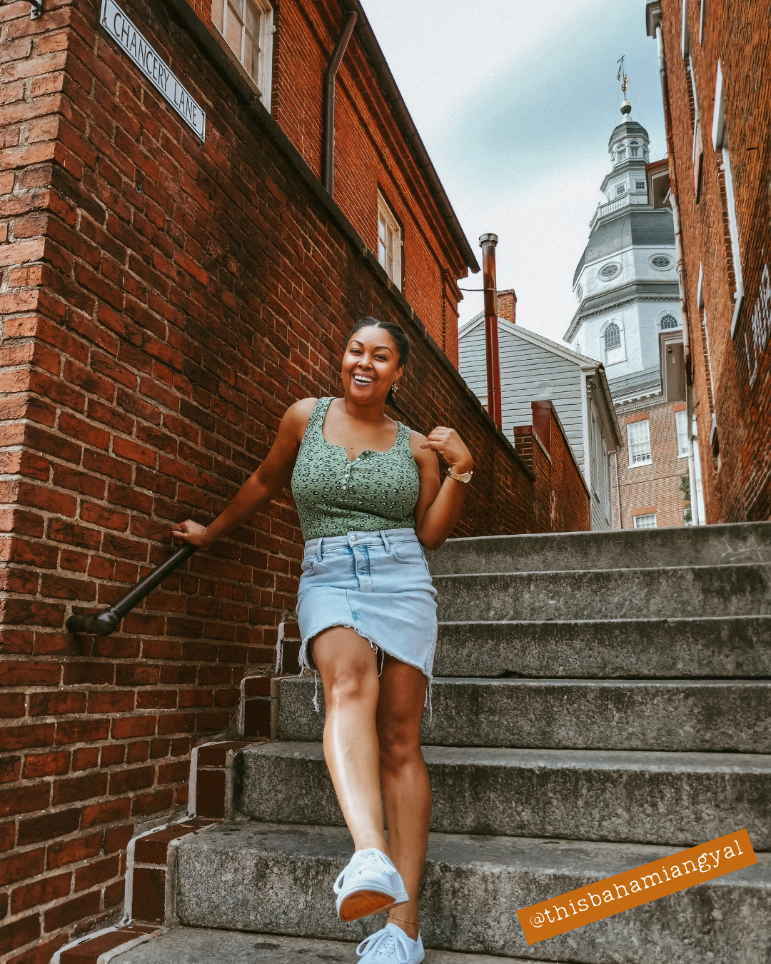 DC blogger Rogan Smith poses on steps in Annapolis Maryland