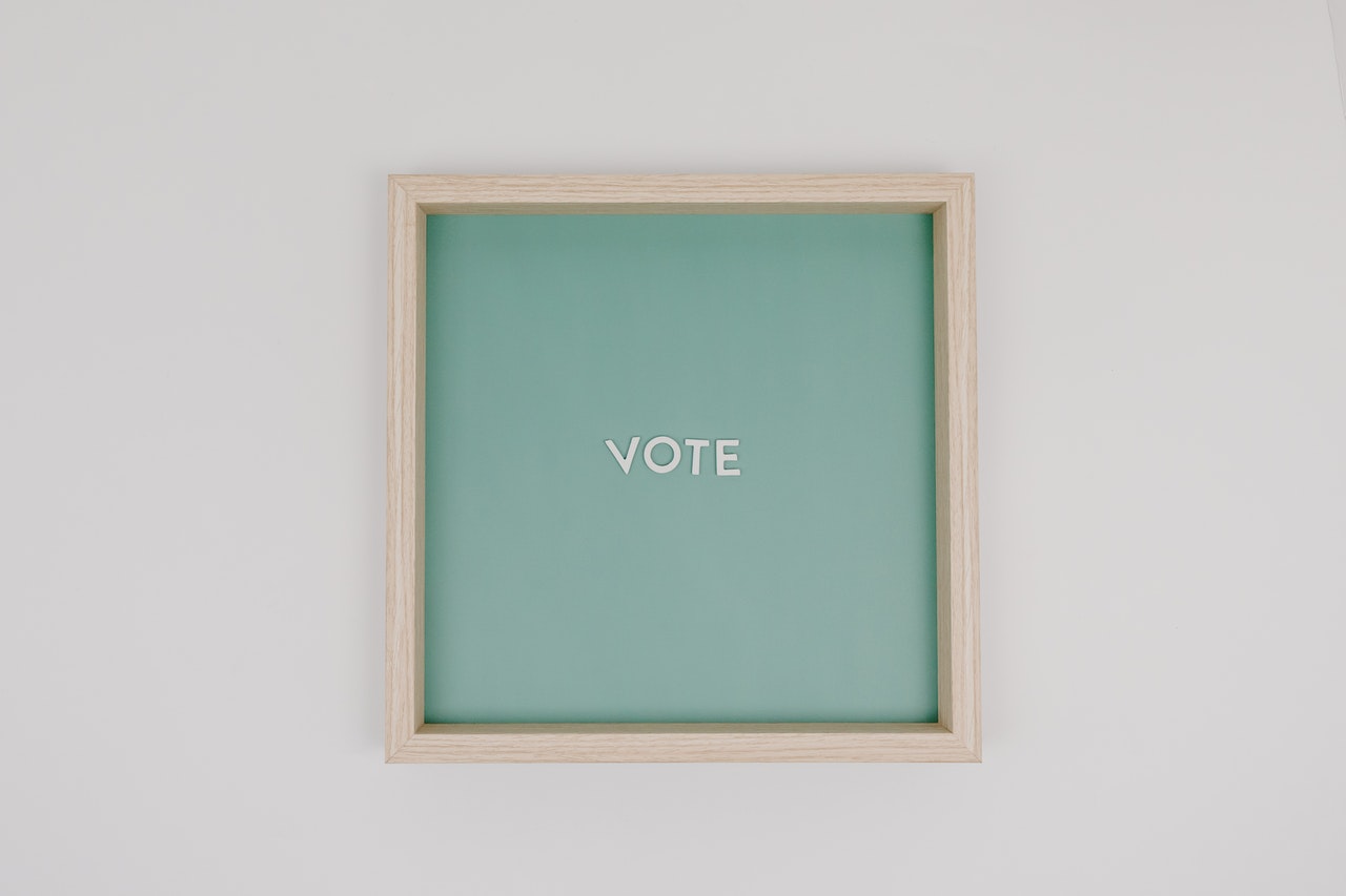 Image of the word VOTE on a sign Tara Winstead