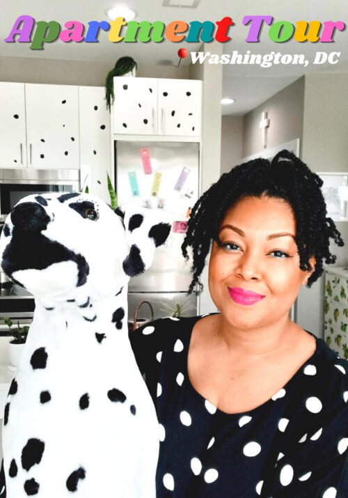 This Bahamian Gyal blogger, Rogan Smith poses in her kitchen with a plush Dalmatian dog