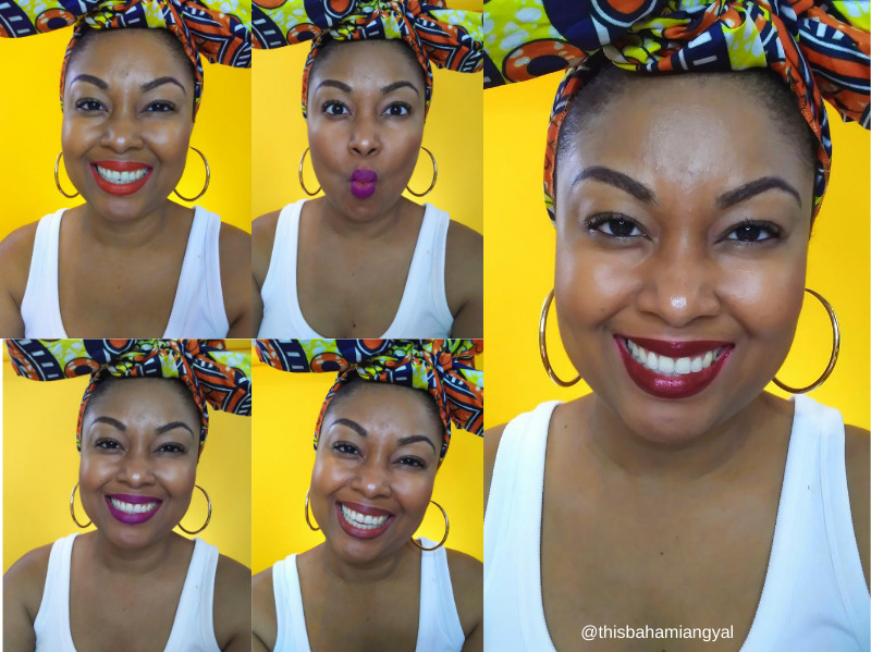 @thisbahamiangyal This Bahamian Gyal blogger poses with various lipsticks, Lady Danger, Urban Decay 1993, Milani 65 for National Lipstick Day.