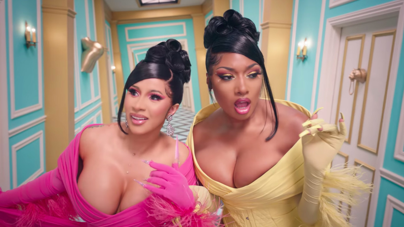 Screenshots of rappers Cardi B (left) and Megan Thee Stallion in their controversial song, WAP. 