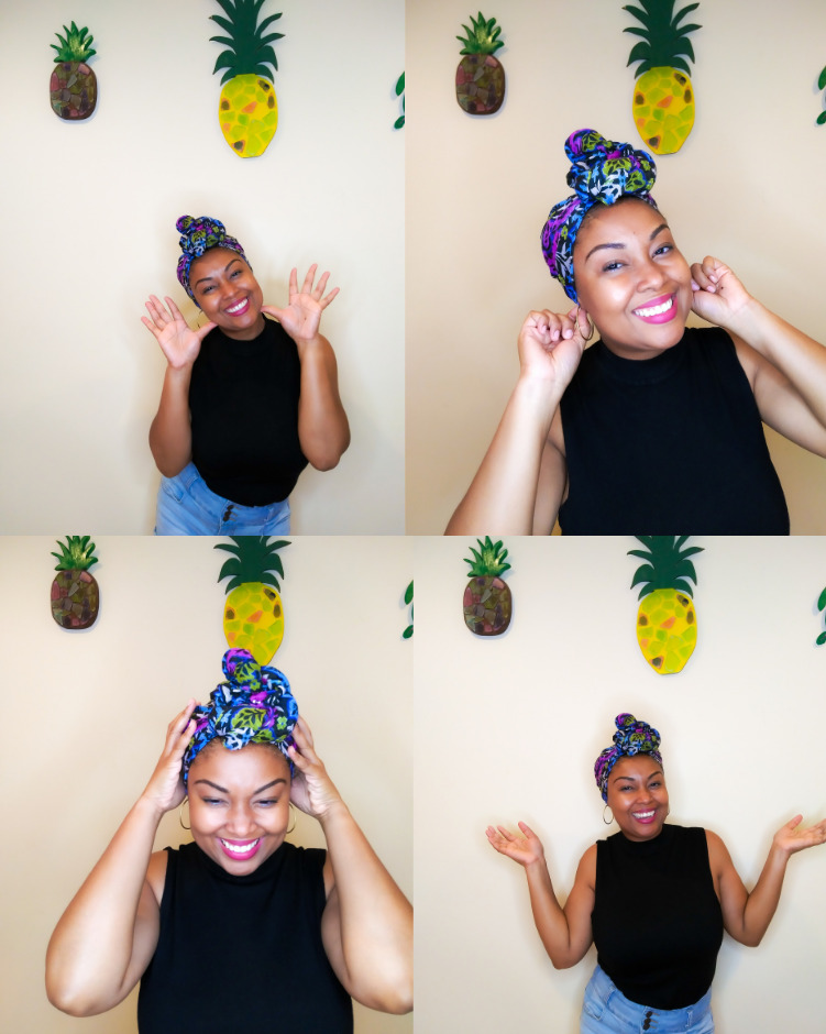 DC-based blogger, Rogan Smith shows off her beautiful head scarf. This is how your scarf should look when you're done.