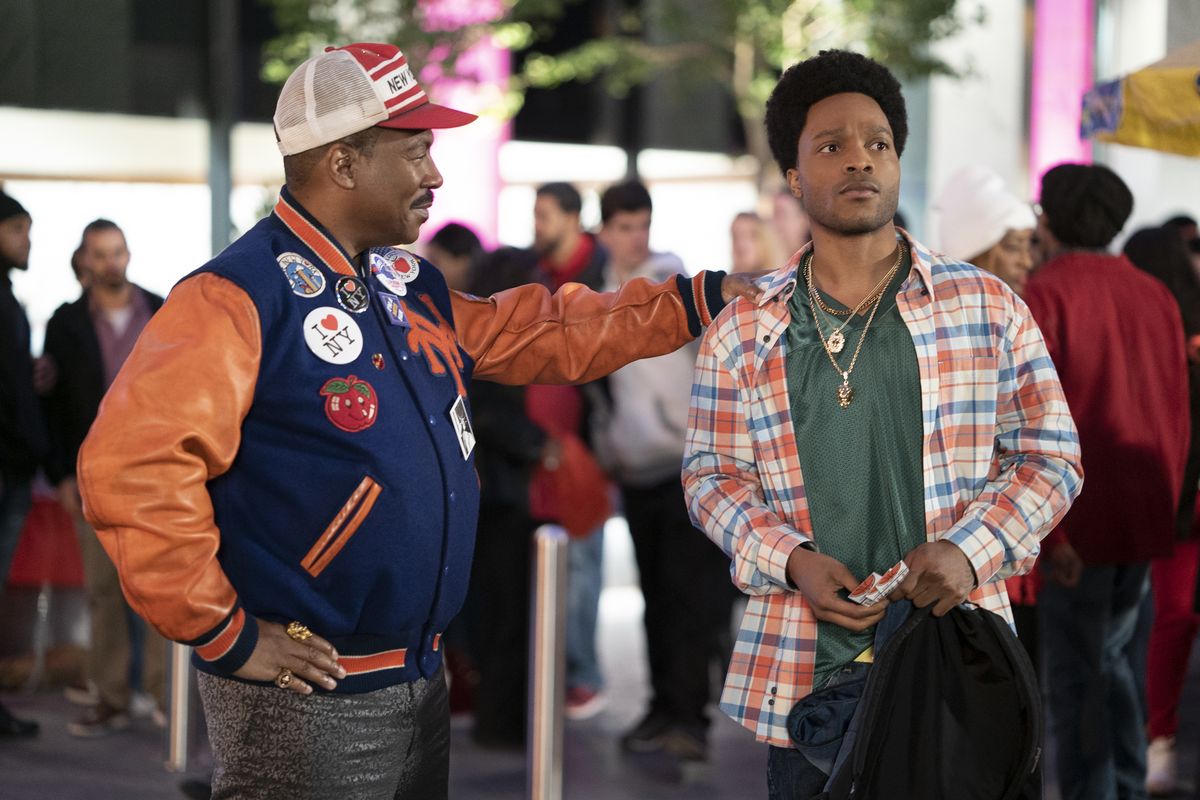 Eddie Murphy with actor, Jermaine Fowler, who plays his long lost son, Lavelle in Coming 2 America.