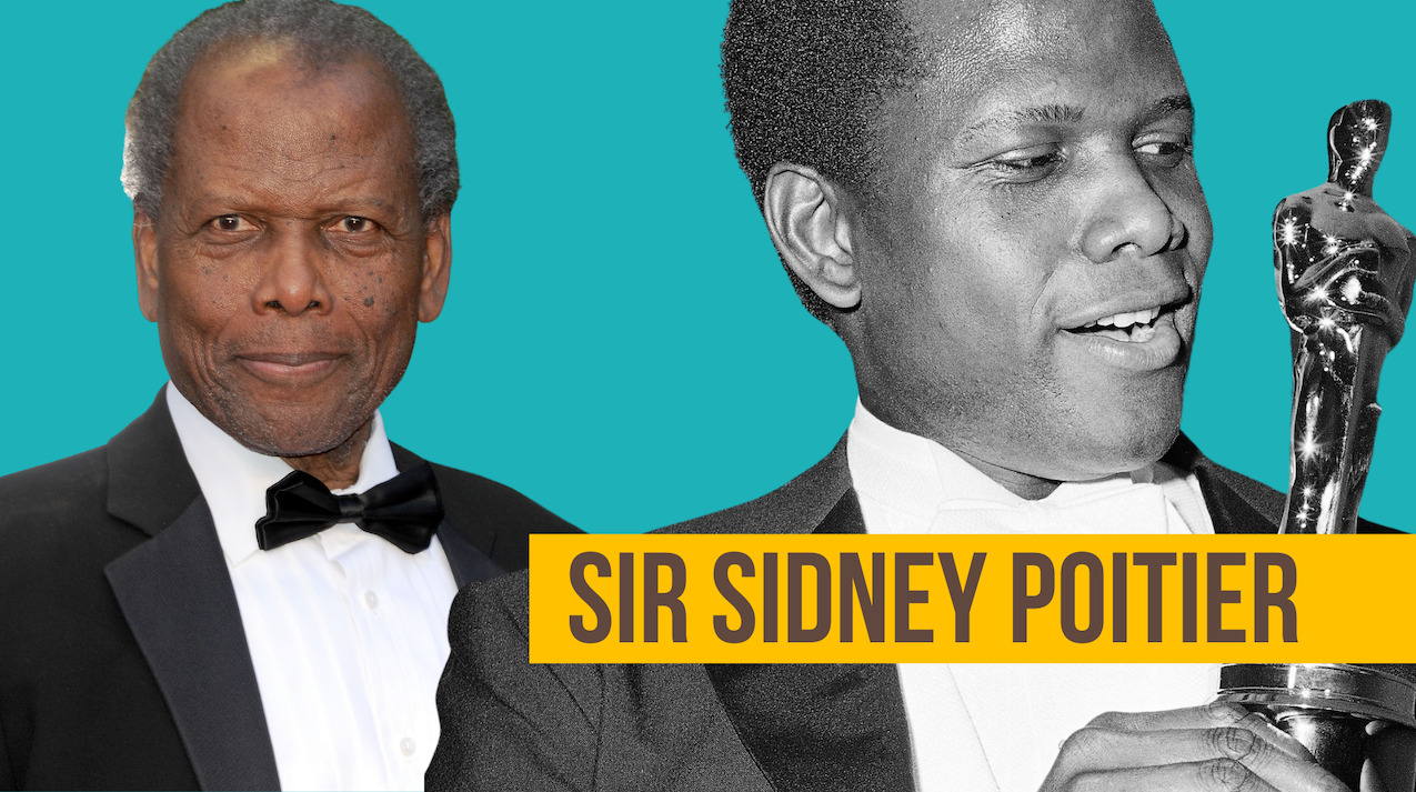 Image of Sir Sidney Poitier holding his Academy Award.