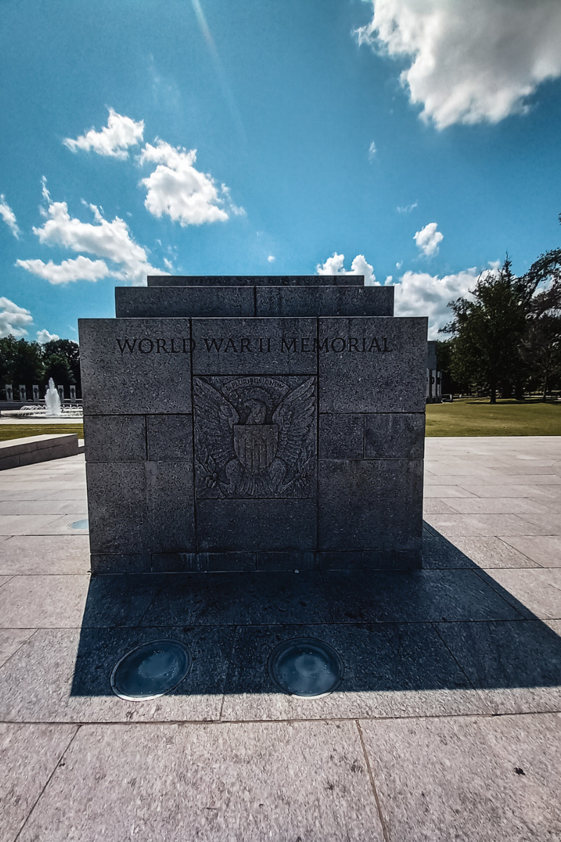 Stone image of the World War II Memorial in Washington, DC