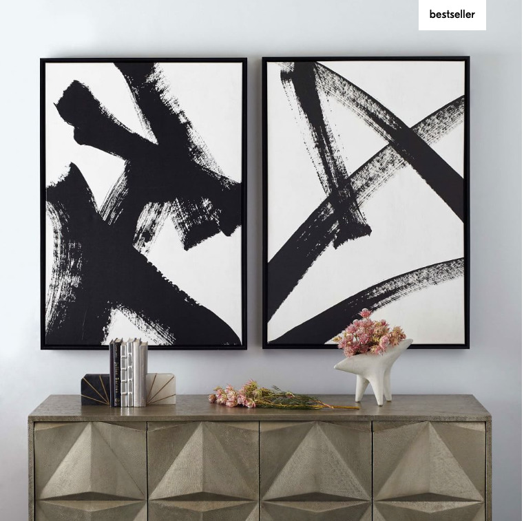 A photo of the West Elm black abstract art painting from the company's website.