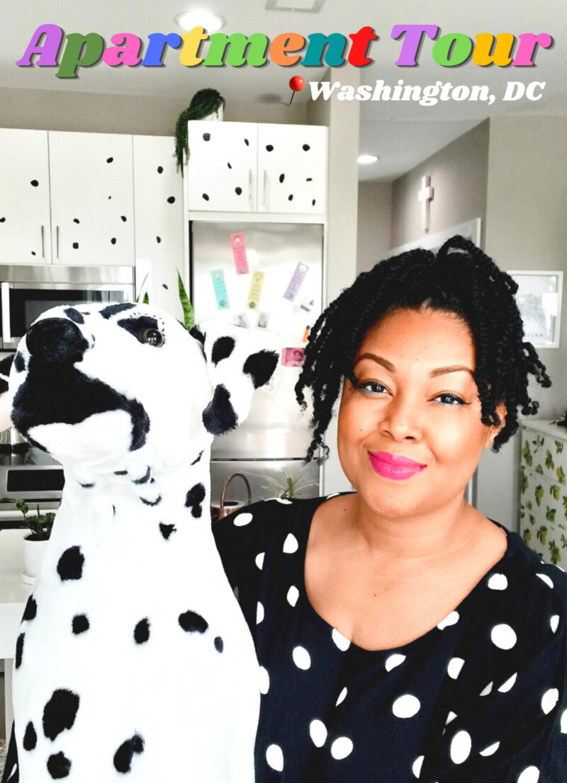 This Bahamian Gyal blogger, Rogan Smith poses in her kitchen with a plush Dalmatian dog
