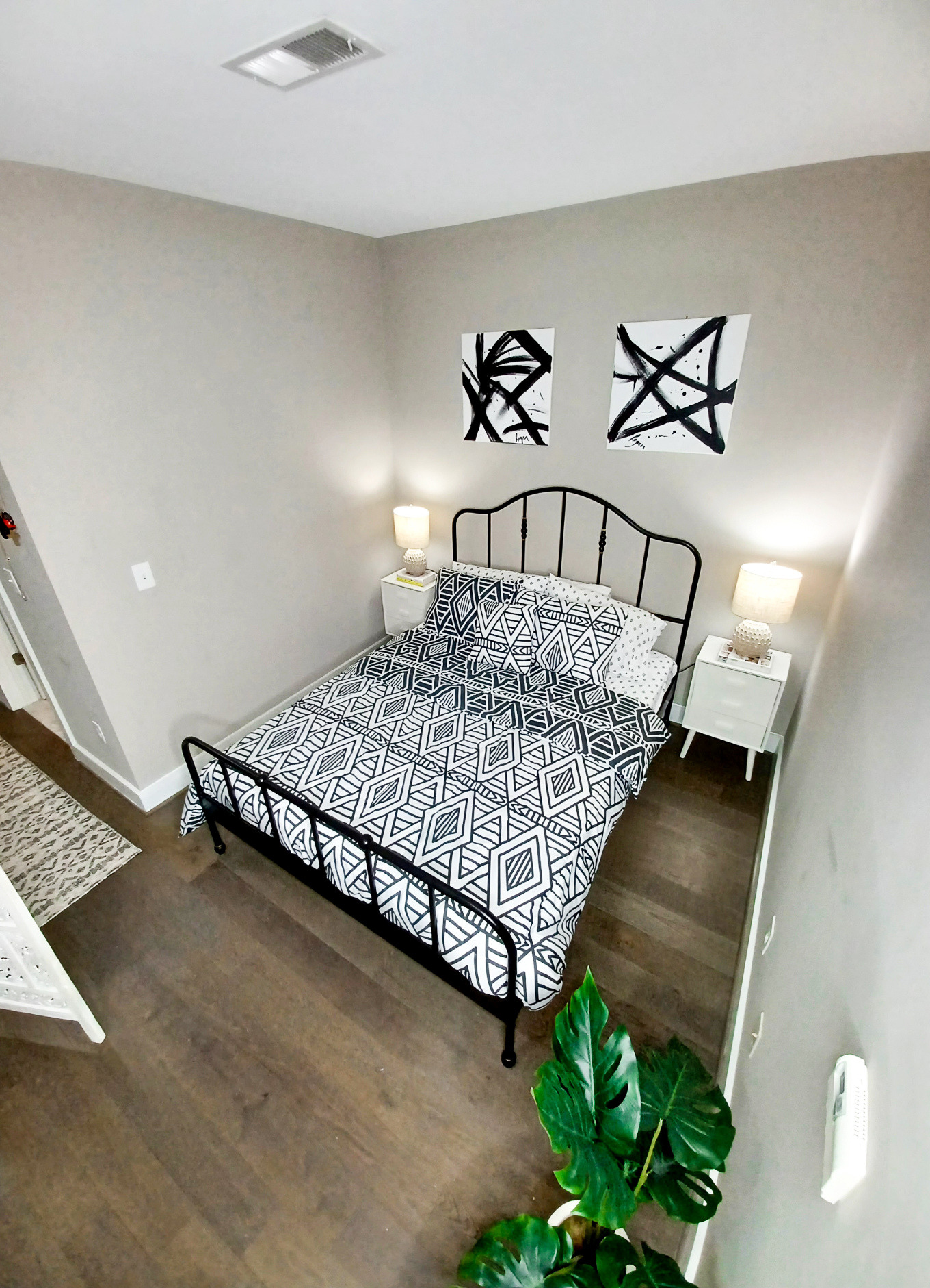 Black and white themed bedroom