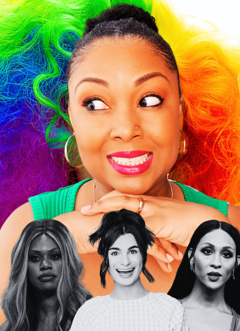 Is an LGBTQIA+ divorce imminent? This Bahamian Gyal blogger, Rogan poses with the gay pride colours behind her and photos of popular trans women in black and white.