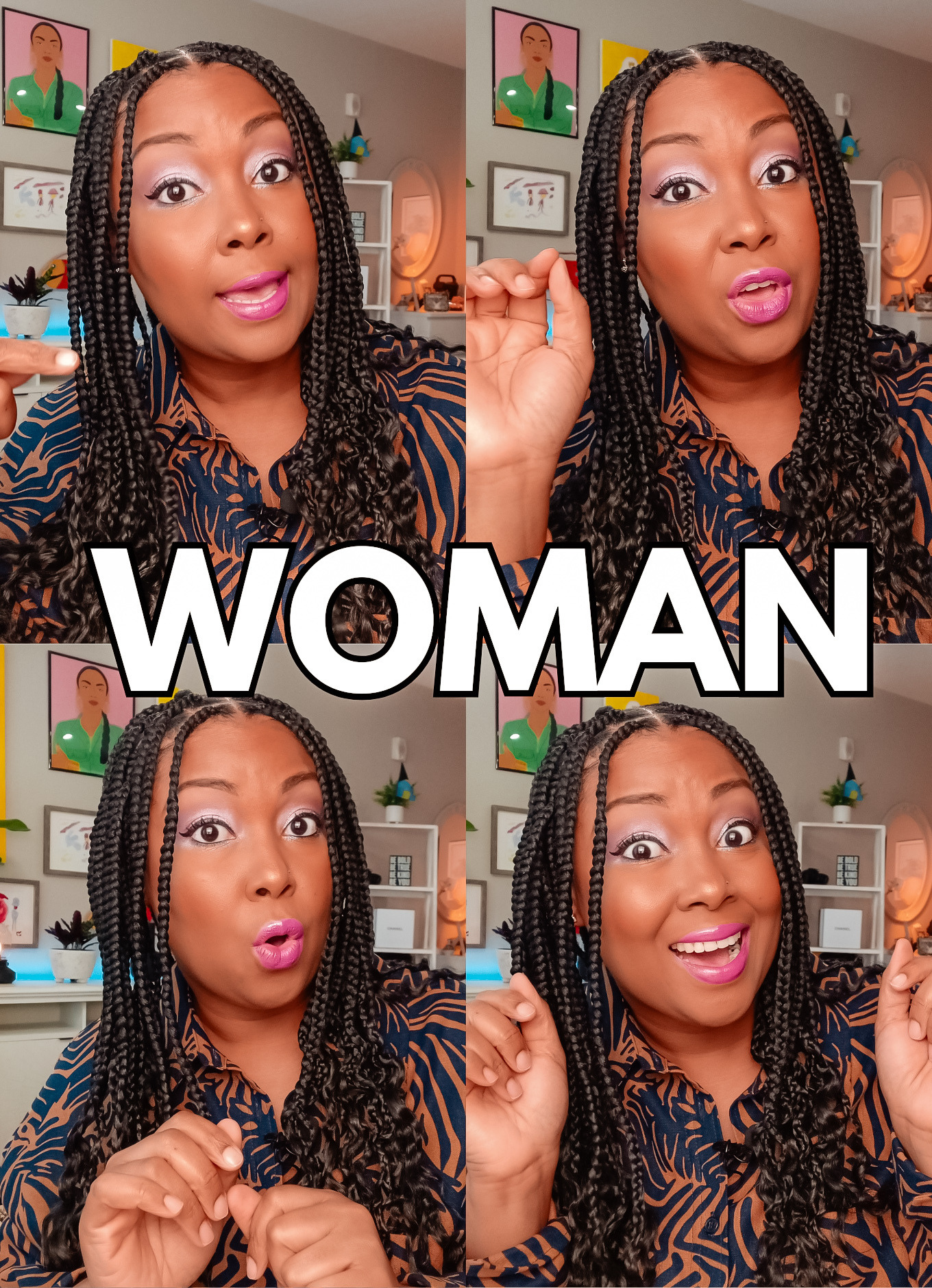 Don't call me cisgendered. This Bahamian Gyal blogger, Rogan is shown in four photos with the word, woman written on the cover of the photos.