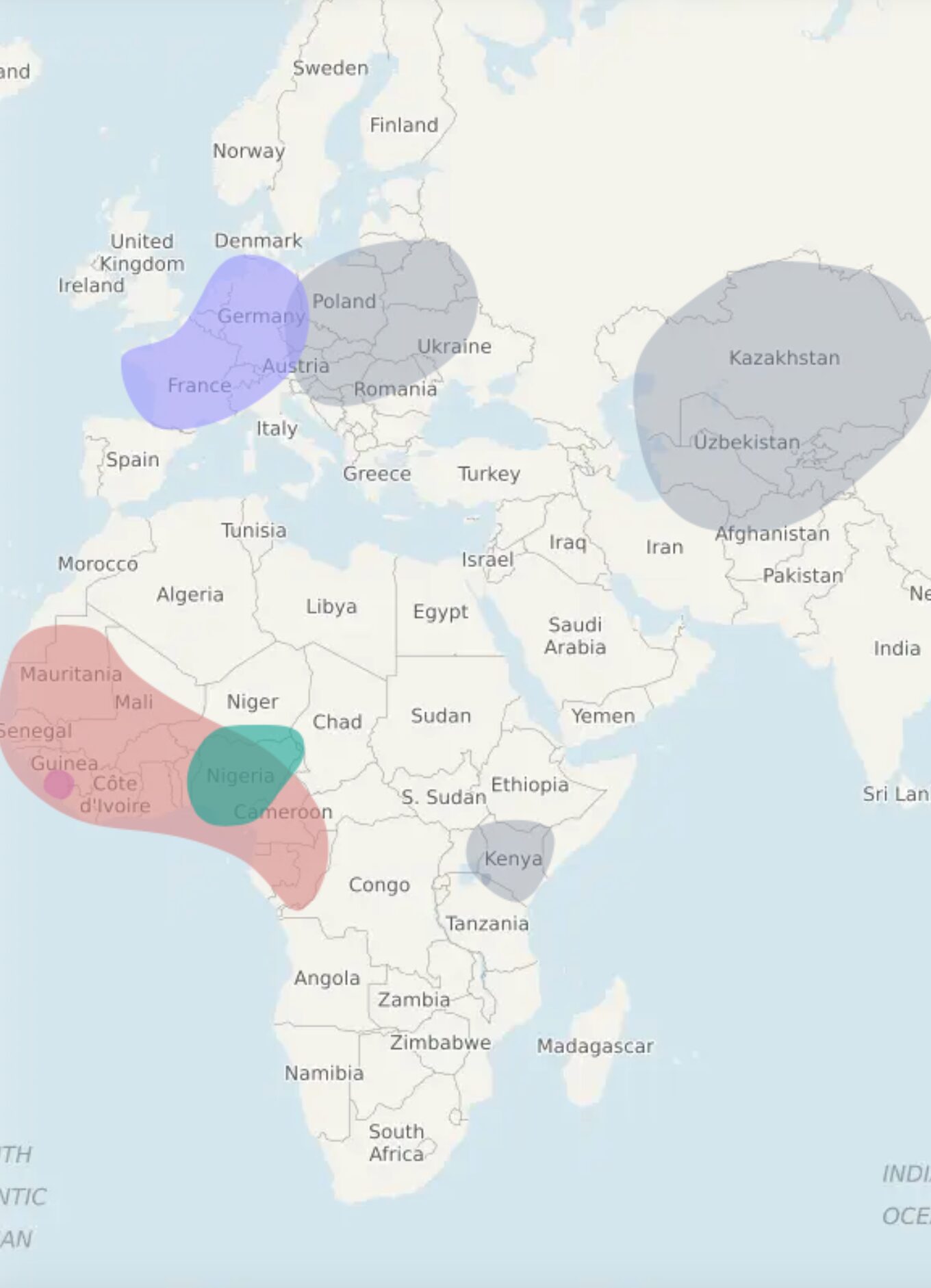 A map of the countries where Rogan's European ancestors originate from.