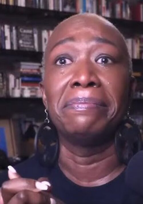 Former MSNBC host, Joy Reid looks directly into the camera and cries after being fired from her TV show.